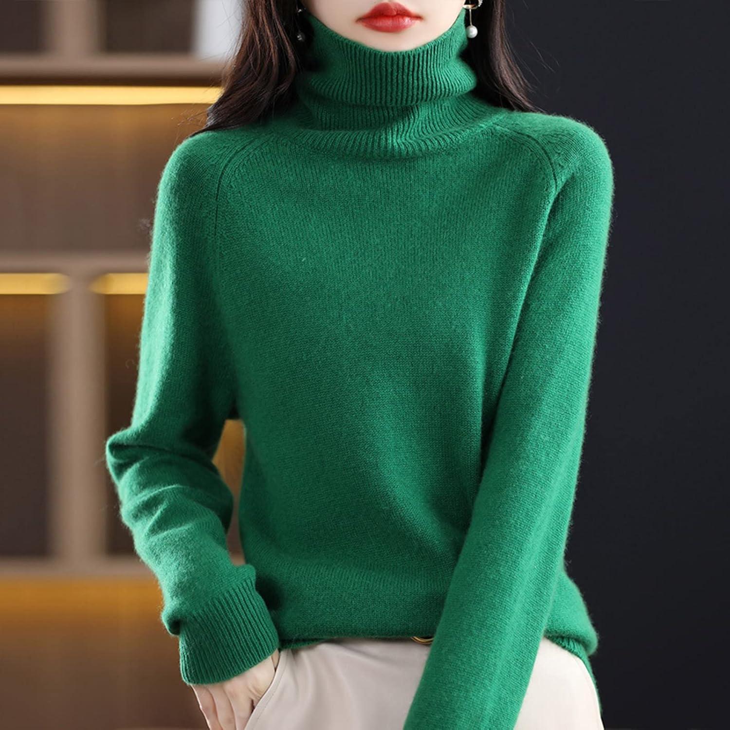 image:imagePull pour femme pull col roul pour femme pull basique lger en tricot doux col haut manches longuesVert 1