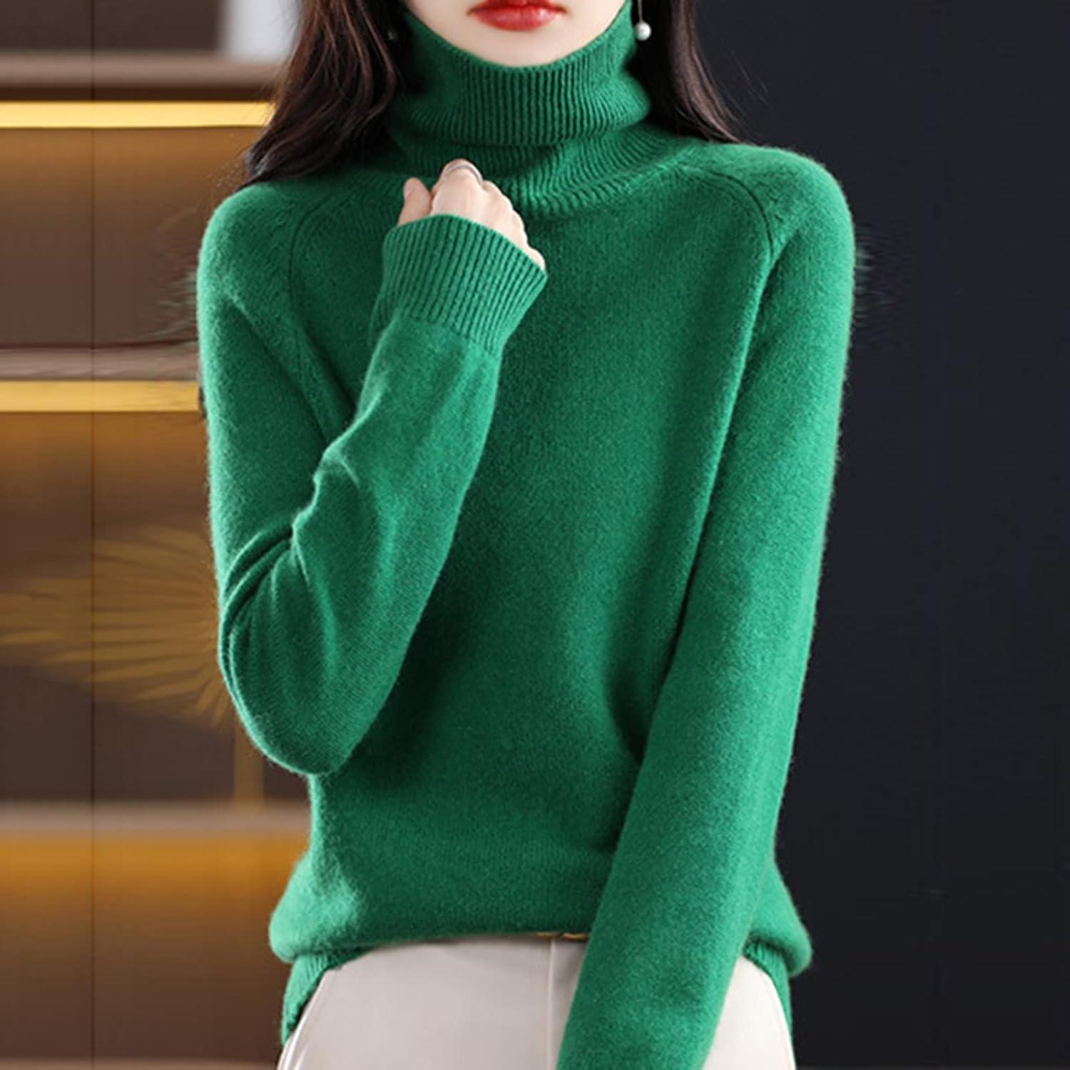 image:imagePull pour femme pull col roul pour femme pull basique lger en tricot doux col haut manches longuesVert 1
