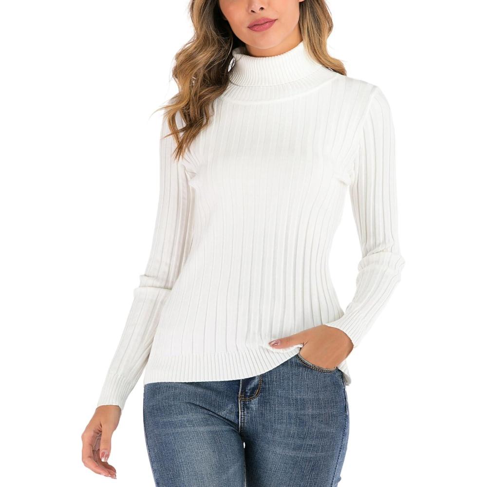 image:imagePull Femme Col Roul Tricot Hiver Chaud Thermal Ajust Moderne Serr Col Montant sousPull Basique Pullover Laine Top Haut Manches Longues Vintage Chic ConfortableBlanc A
