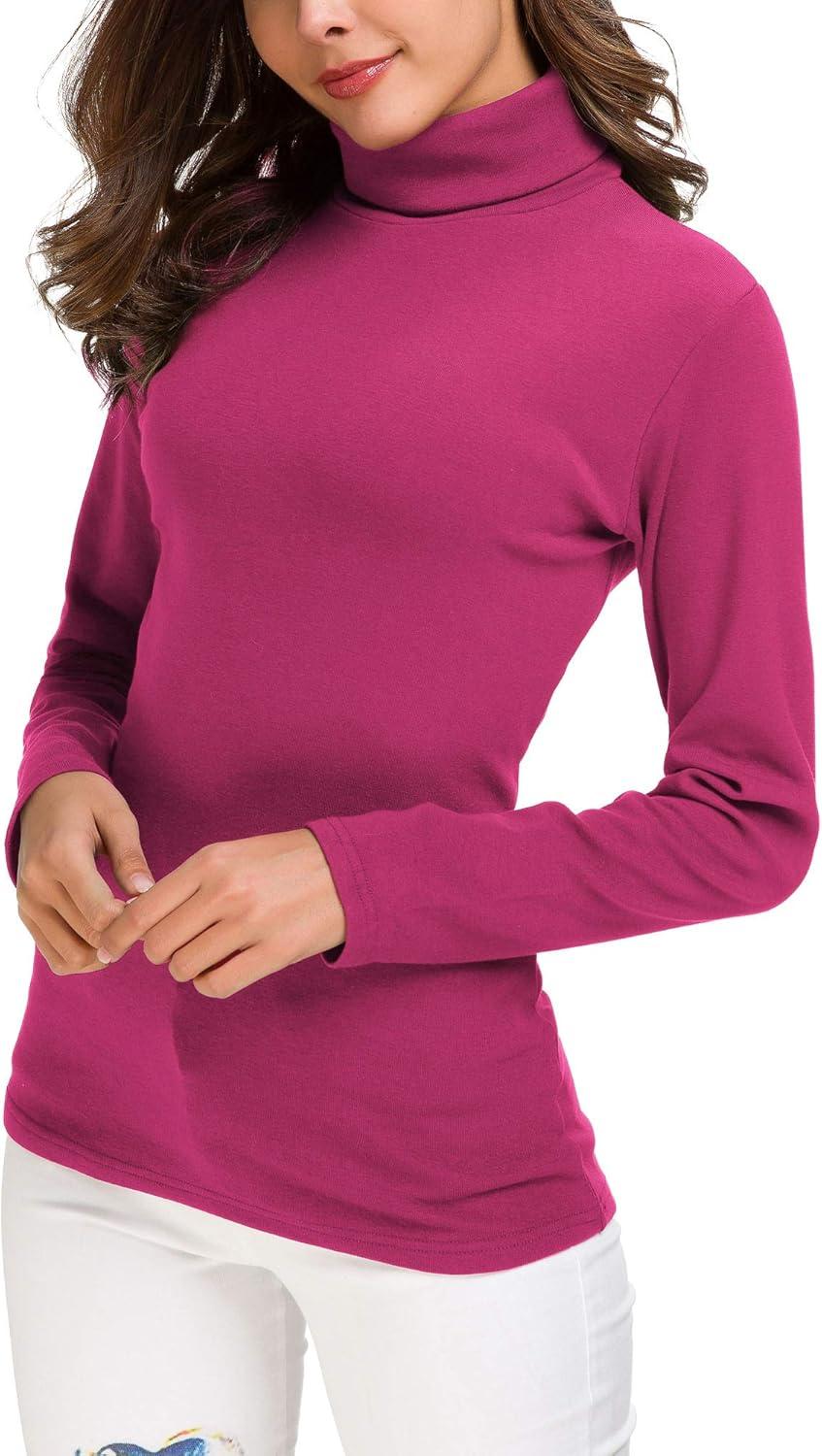 image:imageEXCHIC Femmes Solide Ajuste Pulls col Roul Manche Longue lastique SweatshirtRose