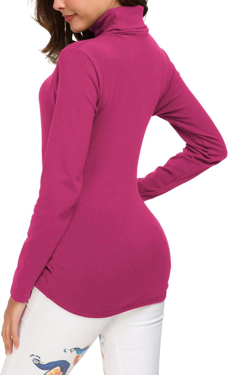 image:imageEXCHIC Femmes Solide Ajuste Pulls col Roul Manche Longue lastique SweatshirtRose