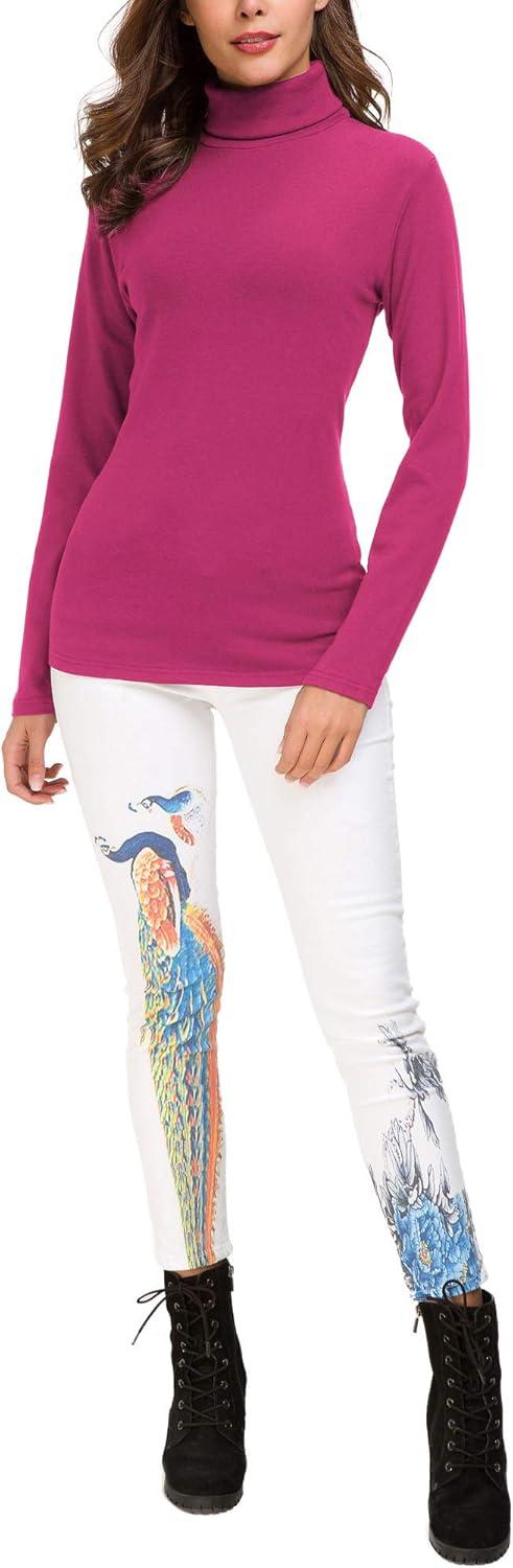 image:imageEXCHIC Femmes Solide Ajuste Pulls col Roul Manche Longue lastique SweatshirtRose