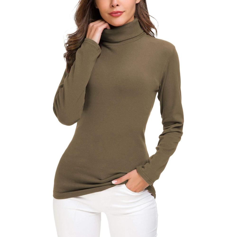 image:imageEXCHIC Femmes Solide Ajuste Pulls col Roul Manche Longue lastique SweatshirtChameau