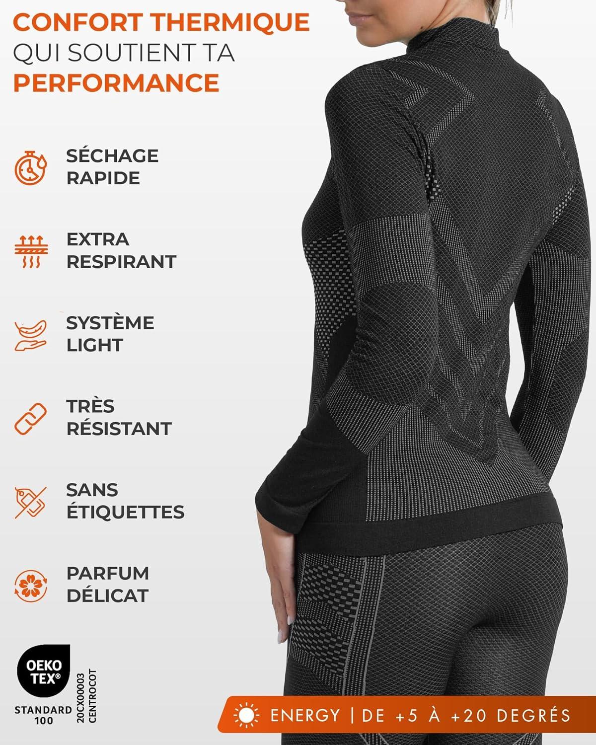 image:imageRisalti Debardeur Femme Thermique Manche Longue Energy sous Vtement Thermique Femme lastiques et Respirants Haut Thermique Femme Dbardeur Femme Tee Shirt Femme sans Couture Made in ItalyGris Anthracite