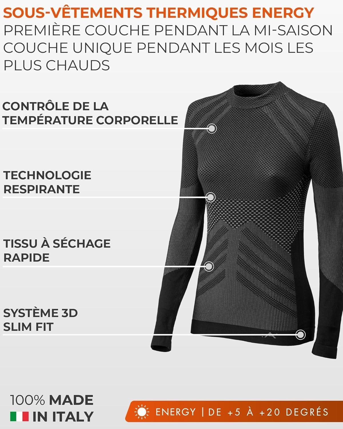 image:imageRisalti Debardeur Femme Thermique Manche Longue Energy sous Vtement Thermique Femme lastiques et Respirants Haut Thermique Femme Dbardeur Femme Tee Shirt Femme sans Couture Made in ItalyGris Anthracite