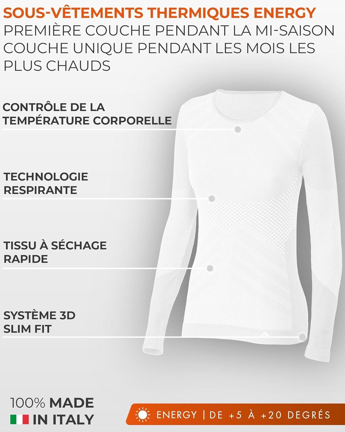 image:imageRisalti Debardeur Femme Thermique Manche Longue Energy sous Vtement Thermique Femme lastiques et Respirants Haut Thermique Femme Dbardeur Femme Tee Shirt Femme sans Couture Made in ItalyBlanc