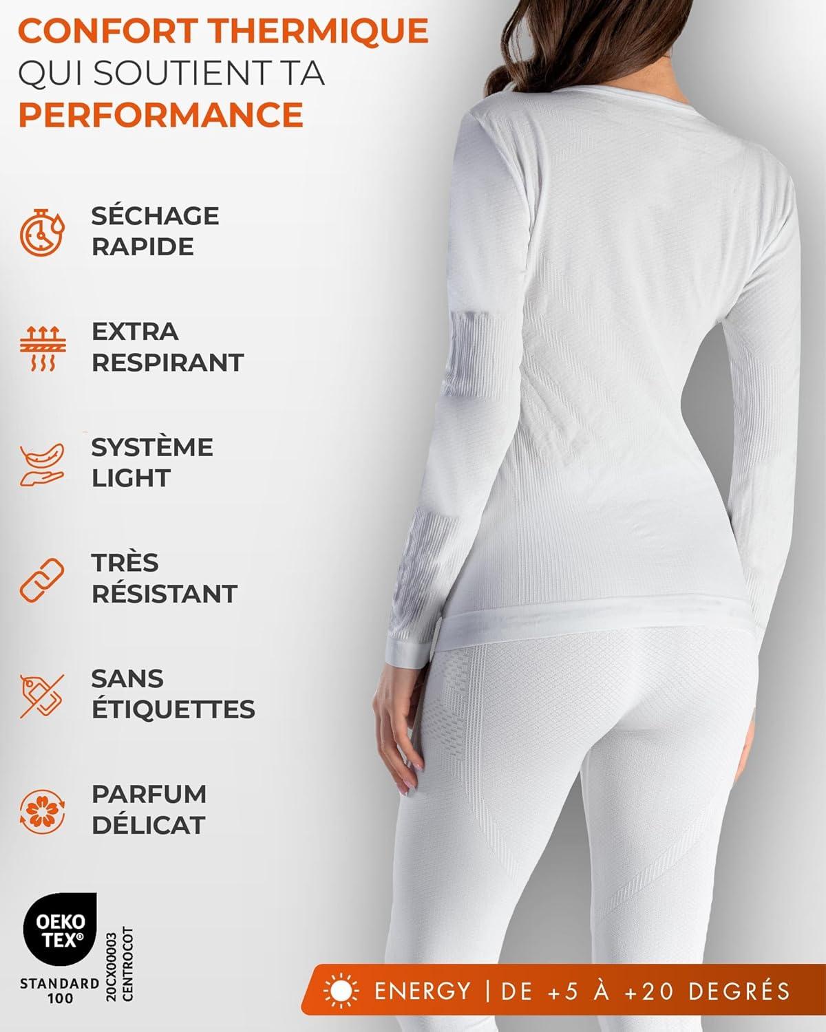 image:imageRisalti Debardeur Femme Thermique Manche Longue Energy sous Vtement Thermique Femme lastiques et Respirants Haut Thermique Femme Dbardeur Femme Tee Shirt Femme sans Couture Made in ItalyBlanc