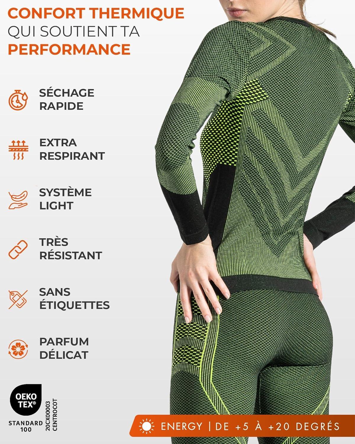 image:imageRisalti Debardeur Femme Thermique Manche Longue Energy sous Vtement Thermique Femme lastiques et Respirants Haut Thermique Femme Dbardeur Femme Tee Shirt Femme sans Couture Made in ItalyJaune Fluo Ras du Cou