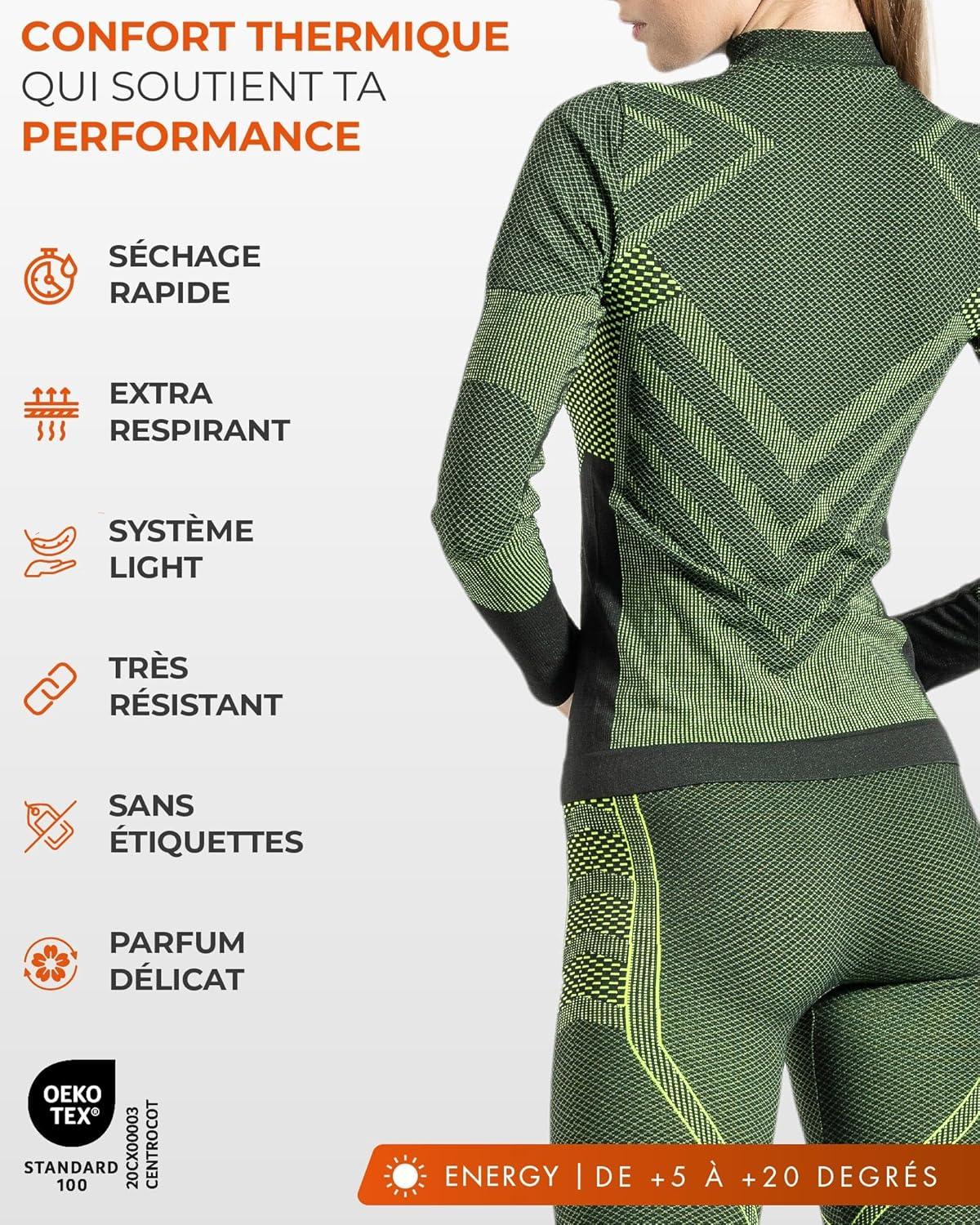 image:imageRisalti Debardeur Femme Thermique Manche Longue Energy sous Vtement Thermique Femme lastiques et Respirants Haut Thermique Femme Dbardeur Femme Tee Shirt Femme sans Couture Made in ItalyJaune Fluo Col Roul