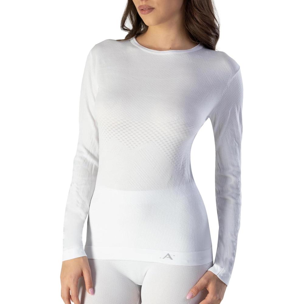 image:imageRisalti Debardeur Femme Thermique Manche Longue Energy sous Vtement Thermique Femme lastiques et Respirants Haut Thermique Femme Dbardeur Femme Tee Shirt Femme sans Couture Made in ItalyBlanc