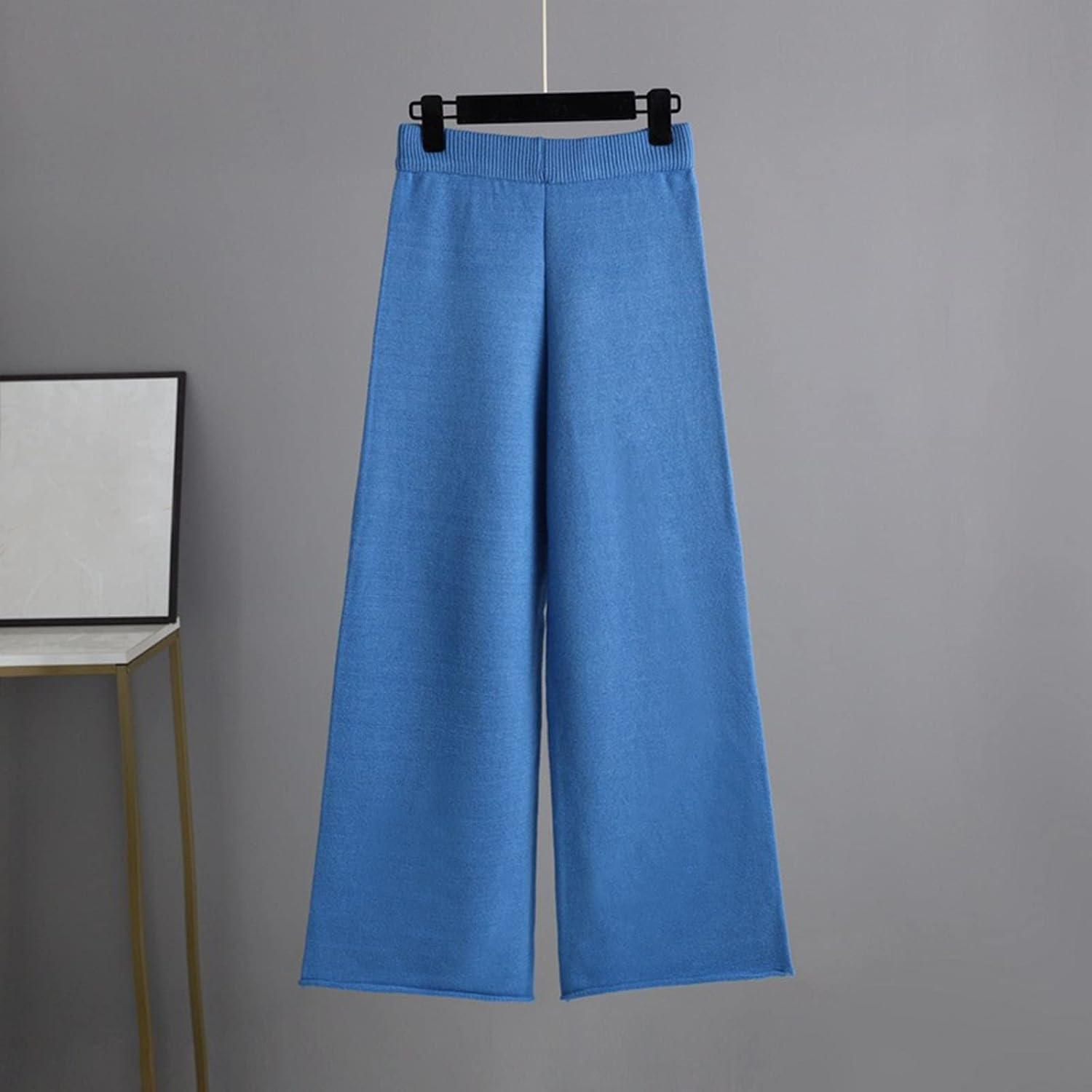 image:imageGenerisch Combinaison en tricot pour femme Pull en tricot deux pices Combinaison de loisirs Col rond Pull haut et pantalon long Ensemble chaud pour lhiver Couleur unie CombinaisonGris