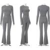 ABINGOO Femme Ensemble de 2 pièces s Crop Top et Taille Basse Pantalon Évasé Stretch Ensemble Yoga Femme Tenue de Sport Fitness(Gris Foncé)