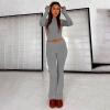 ABINGOO Femme Ensemble de 2 pièces s Crop Top et Taille Basse Pantalon Évasé Stretch Ensemble Yoga Femme Tenue de Sport Fitness(Gris Foncé)