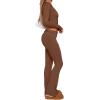 ABINGOO Femme Ensemble de 2 pièces s Crop Top et Taille Basse Pantalon Évasé Stretch Ensemble Yoga Femme Tenue de Sport Fitness(Marron)
