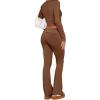 ABINGOO Femme Ensemble de 2 pièces s Crop Top et Taille Basse Pantalon Évasé Stretch Ensemble Yoga Femme Tenue de Sport Fitness(Marron)
