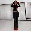 ABINGOO Femme Ensemble de 2 pièces s Crop Top et Taille Basse Pantalon Évasé Stretch Ensemble Yoga Femme Tenue de Sport Fitness(Noir)