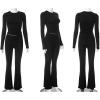 ABINGOO Femme Ensemble de 2 pièces s Crop Top et Taille Basse Pantalon Évasé Stretch Ensemble Yoga Femme Tenue de Sport Fitness(Noir)