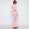 ABINGOO Femme Ensemble de 2 pièces s Crop Top et Taille Basse Pantalon Évasé Stretch Ensemble Yoga Femme Tenue de Sport Fitness(Rose)