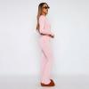 ABINGOO Femme Ensemble de 2 pièces s Crop Top et Taille Basse Pantalon Évasé Stretch Ensemble Yoga Femme Tenue de Sport Fitness(Rose)