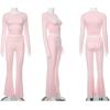 ABINGOO Femme Ensemble de 2 pièces s Crop Top et Taille Basse Pantalon Évasé Stretch Ensemble Yoga Femme Tenue de Sport Fitness(Rose)