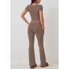ABINGOO Femme Ensemble de 2 pièces s Crop Top et Taille Basse Pantalon Évasé Stretch Ensemble Yoga Femme Tenue de Sport Fitness(S-Marron)