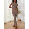 ABINGOO Femme Ensemble de 2 pièces s Crop Top et Taille Basse Pantalon Évasé Stretch Ensemble Yoga Femme Tenue de Sport Fitness(S-Marron)