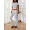 ABINGOO Femme Ensemble de 2 pièces s Crop Top et Taille Basse Pantalon Évasé Stretch Ensemble Yoga Femme Tenue de Sport Fitness(S-gris)