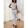 ABINGOO Femme Ensemble de 2 pièces s Crop Top et Taille Basse Pantalon Évasé Stretch Ensemble Yoga Femme Tenue de Sport Fitness(S-gris)