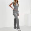 ABINGOO Femme Ensemble de 2 pièces s Crop Top et Taille Basse Pantalon Évasé Stretch Ensemble Yoga Femme Tenue de Sport Fitness(S-gris Foncé)