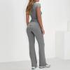 ABINGOO Femme Ensemble de 2 pièces s Crop Top et Taille Basse Pantalon Évasé Stretch Ensemble Yoga Femme Tenue de Sport Fitness(S-gris Foncé)