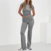 ABINGOO Femme Ensemble de 2 pièces s Crop Top et Taille Basse Pantalon Évasé Stretch Ensemble Yoga Femme Tenue de Sport Fitness(S-gris Foncé)