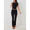 ABINGOO Femme Ensemble de 2 pièces s Crop Top et Taille Basse Pantalon Évasé Stretch Ensemble Yoga Femme Tenue de Sport Fitness(S-noir)