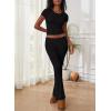 ABINGOO Femme Ensemble de 2 pièces s Crop Top et Taille Basse Pantalon Évasé Stretch Ensemble Yoga Femme Tenue de Sport Fitness(S-noir)