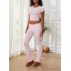 ABINGOO Femme Ensemble de 2 pièces s Crop Top et Taille Basse Pantalon Évasé Stretch Ensemble Yoga Femme Tenue de Sport Fitness(Z-rose)