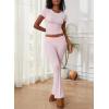 ABINGOO Femme Ensemble de 2 pièces s Crop Top et Taille Basse Pantalon Évasé Stretch Ensemble Yoga Femme Tenue de Sport Fitness(Z-rose)