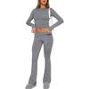 ABINGOO Femme Ensemble de 2 pièces s Crop Top et Taille Basse Pantalon Évasé Stretch Ensemble Yoga Femme Tenue de Sport Fitness(Gris Foncé)