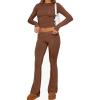 ABINGOO Femme Ensemble de 2 pièces s Crop Top et Taille Basse Pantalon Évasé Stretch Ensemble Yoga Femme Tenue de Sport Fitness(Marron)