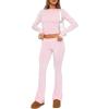 ABINGOO Femme Ensemble de 2 pièces s Crop Top et Taille Basse Pantalon Évasé Stretch Ensemble Yoga Femme Tenue de Sport Fitness(Rose)