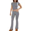 ABINGOO Femme Ensemble de 2 pièces s Crop Top et Taille Basse Pantalon Évasé Stretch Ensemble Yoga Femme Tenue de Sport Fitness(S-gris Foncé)